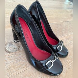 White House Black Market Black Patent Leather Heels with Silver Accent